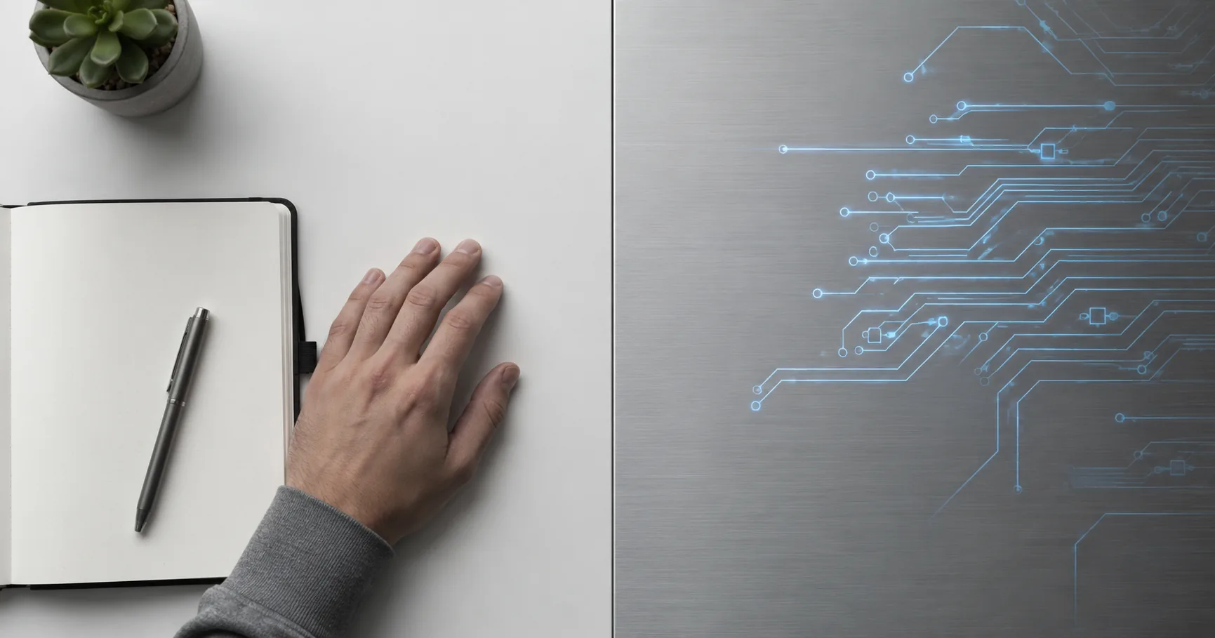 Persona trabajando frente a una computadora con procesos asistidos por inteligencia artificial