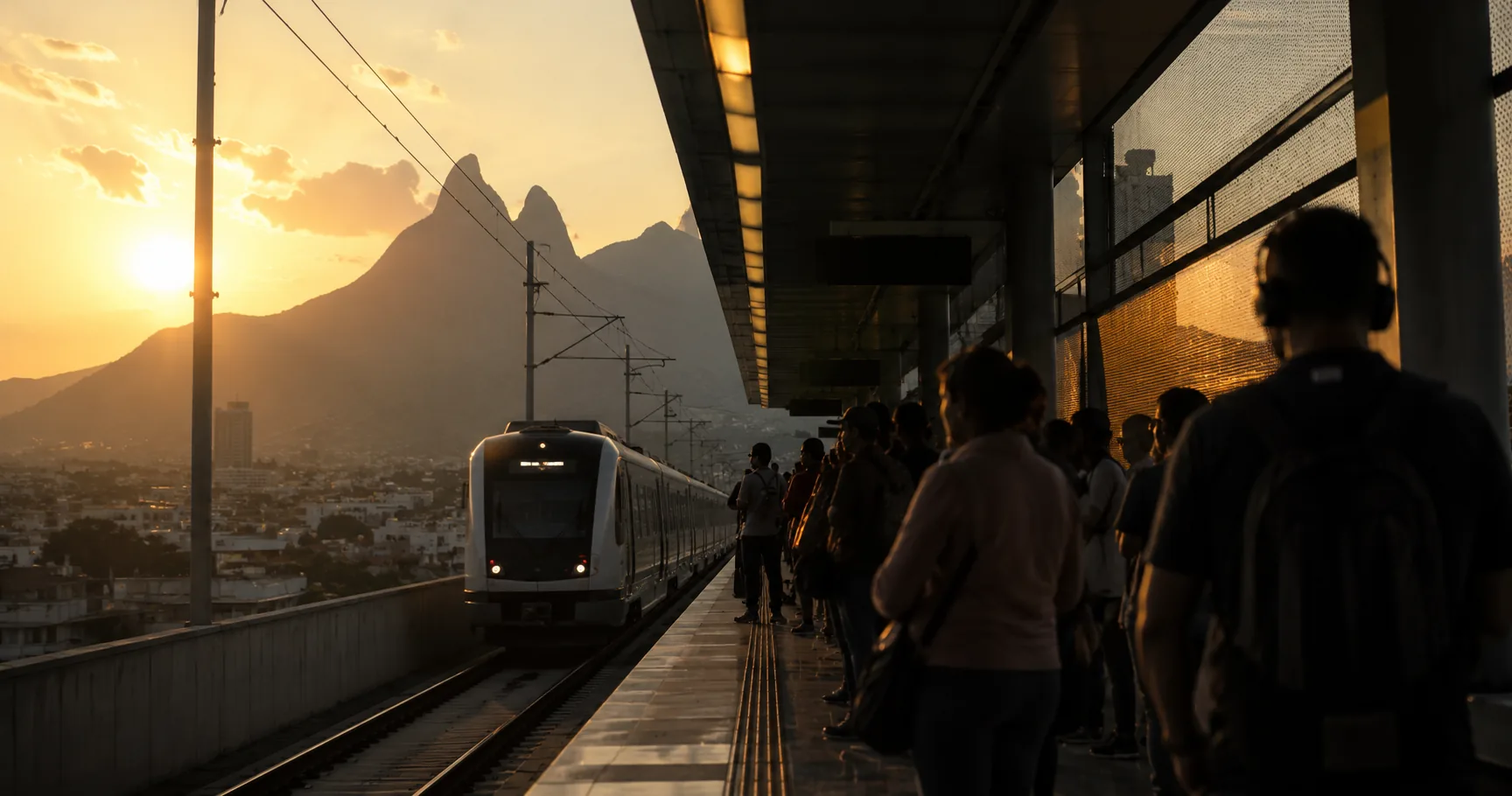Andén del metro de Monterrey lleno de usuarios esperando el tren