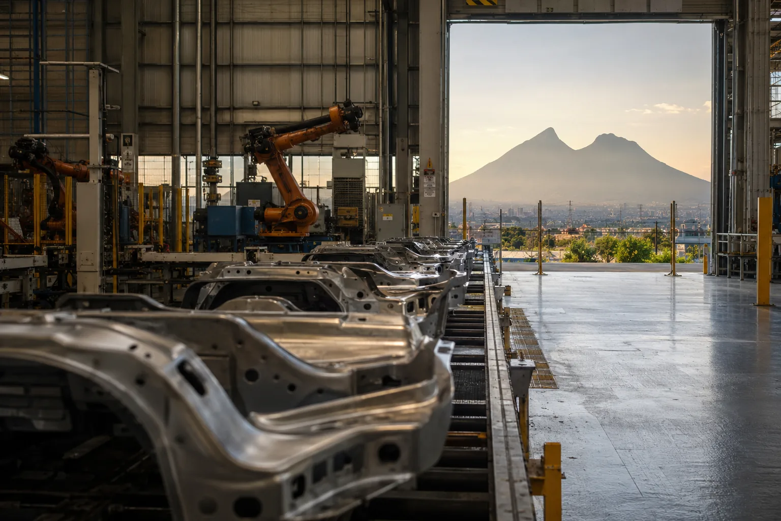 Línea de producción de autopartes en una planta manufacturera del área metropolitana de Monterrey